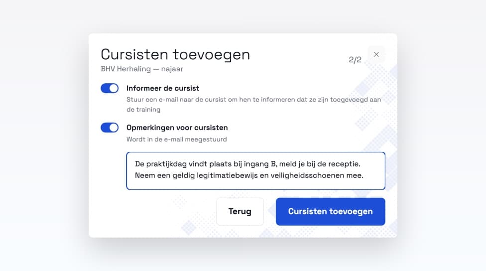 Persoonlijke opmerking in de aanmeldmail