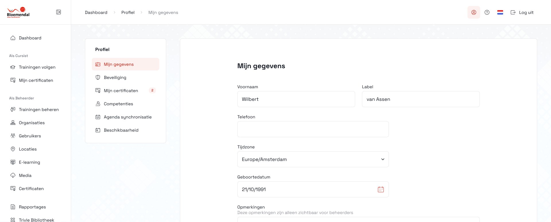 Profielinstellingen in de nieuwe schil
